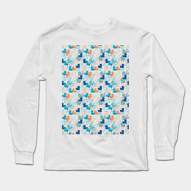 Happy Swimming a Paddling of Ducks Pattern III Long Sleeve T-Shirt by FlinArt